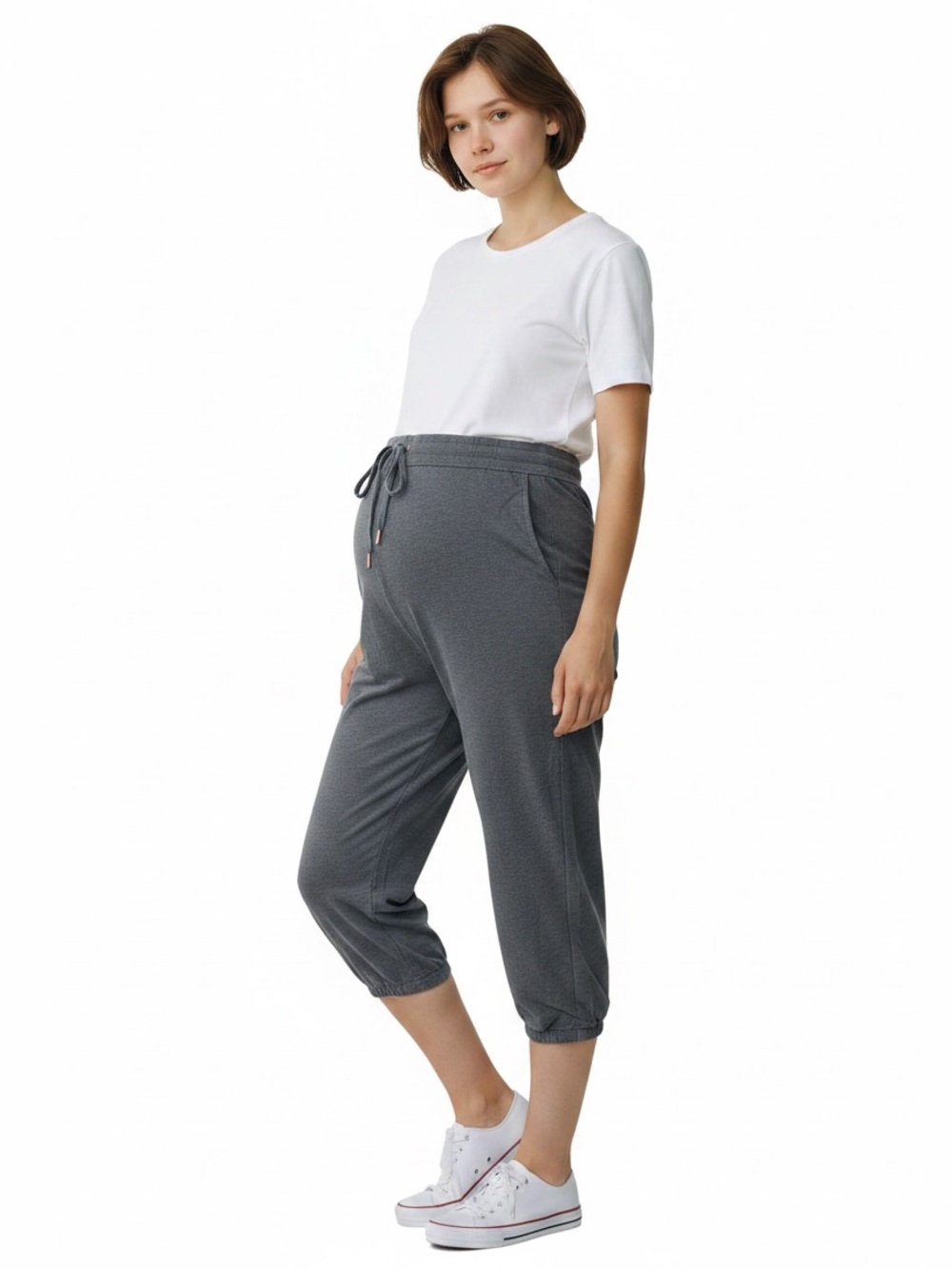 Liz Lange Maternity S Gray Maternity Drawstring Crop Joggers